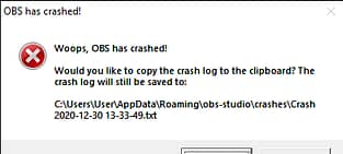 obs studio crash
